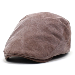 Classic coffee brown cotton newsboy cap with vintage textured finish and short brim