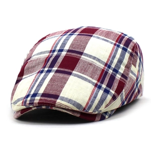 Britische Retro Karierte Schiebermütze Baumwoll-Leinen-Mischung Verstellbare Flache Kappe Für Herren Damen Atmungsaktive Outdoor Baskenmütze