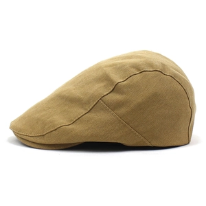 Side view of a vintage dark khaki cotton flat cap with clean stitching and twill texture