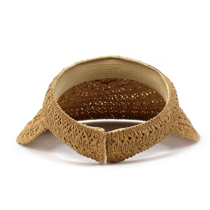 Women's wide brim woven straw sun hat in caramel brown with an adjustable open back design