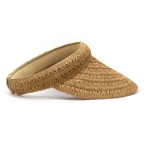 Detailed weave pattern of the wide-brimmed straw sun visor for summer sun protection
