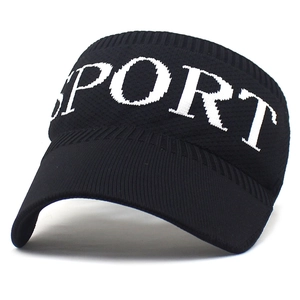 Black knitted sport sun visor with white letter embroidery for outdoor activities