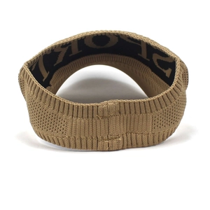 Khaki knitted sports sun visor hat with sport letter pattern and elastic ribbed texture