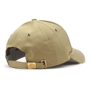 Khaki cotton baseball cap with stylish gold side chain and adjustable embossed buckle