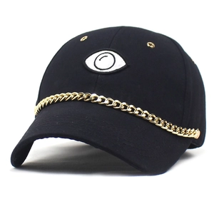 Fashion Cotton Baseball Cap With Eyes Embroidery And Metal Chain Hip Hop Adjustable Sun Hat For Men Women Streetwear