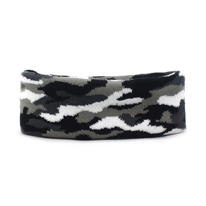 Gestricktes Sport-Stirnband mit klassischem schwarz-grauem Camouflage-Jaquardmuster