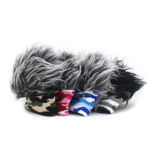 Knitted camouflage beanies with faux fur hair top in four colors on white background