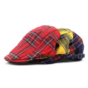 British style plaid newsboy hats in various colors with adjustable metal buckles