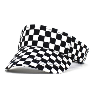 Checkerboard Cotton Open Top Sun Visor Hat For Women Men Adjustable Outdoor Sports Casual Wide Brim UV Protection Cap