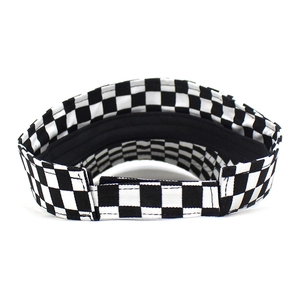 Unisex black and white checkerboard sun visor hat with adjustable velcro strap