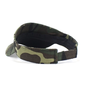 Rückansicht eines Camouflage-Sonnenschutzes mit verstellbarem Klettverschluss und Innenfutter