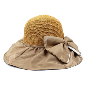 Women Wide Brim Sun Hat Straw Patchwork Bowtie Foldable UV Protection Summer Beach Travel Outdoor Elegant Sunshade Hat