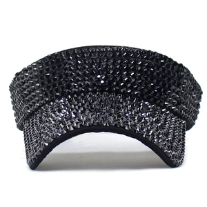 Women's black sun visor hat with sparkling black rhinestones for outdoor fashion and sun protection