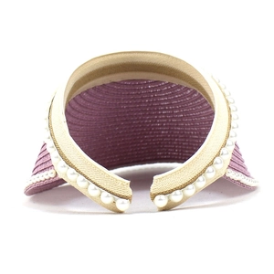 Summer wide brim sun hat for women with pearl trim and breathable straw knit design