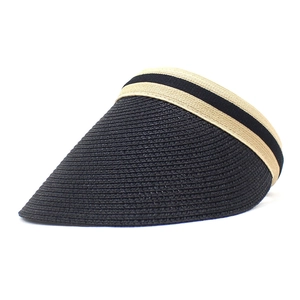 Women's black straw visor with contrasting khaki stripe detail for sun protection