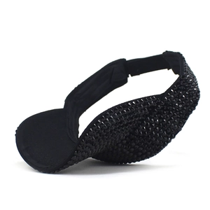 Chic black sun visor hat with sparkling rhinestones and curved brim for outdoor shade