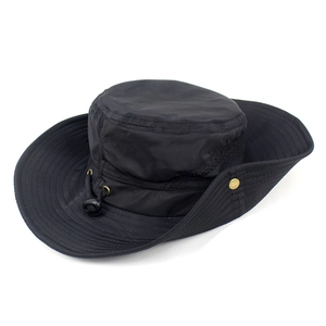 Waterproof outdoor sun hat in black with wide brim and adjustable chin strap for fishing