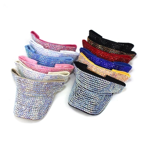 Sparkly multi-color rhinestone sun visor hats for women with stylish open top design