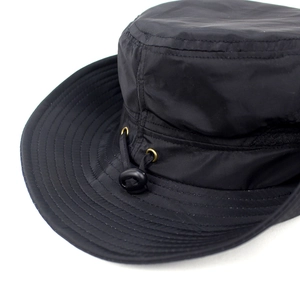 Breathable black outdoor sun hat with wide brim and adjustable drawstring closure