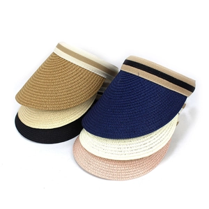 Straw open top sun visor hat for women in various colors with contrasting bands