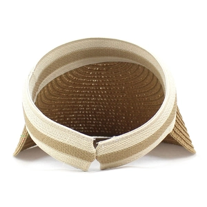 Women's UV protection straw visor hat with striped elastic band and woven texture