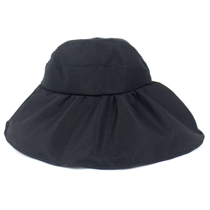 Foldable wide brim black sun hat for women with UV protection and crinkle fabric design
