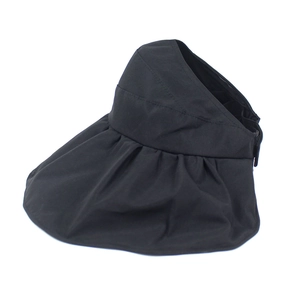 Foldable black sun hat for women with a wide ruffled brim and UV protection coating