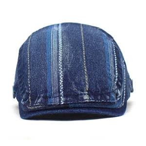 Classic blue striped denim flat cap with a vintage brim and premium cotton texture