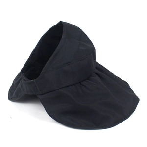 Detail of adjustable Velcro strap and wide brim on a black sun hat for women
