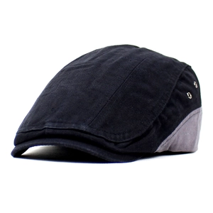 Men's cotton sun hat in black and grey patchwork with metal eyelets and classic visor