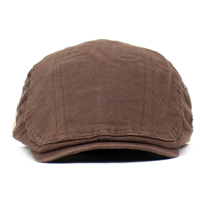 Classic dark brown cotton flat cap with a solid color design for men's outdoor casual wear