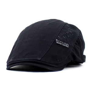 Men's breathable mesh flat cap in black cotton blend for summer casual sport activities