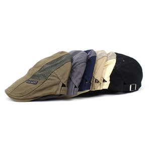 Men's breathable cotton mesh flat cap with adjustable metal buckle in multi-color options