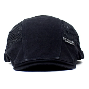 Men's black cotton flat cap with breathable mesh panel and metallic new wear side logo