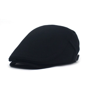 Classic black solid color adjustable newsboy ivy cap made of cotton blend fabric