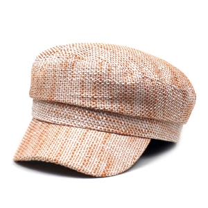 Cappello da marinaio intrecciato arancione e bianco con parte superiore piatta e visiera