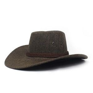 Nahaufnahme brauner Cowboyhut mit geflochtenem Seil und Vintage Metall-Ösen-Detail