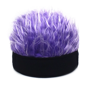Unisex beanie hat featuring purple faux hair wig top for creative streetwear fashion