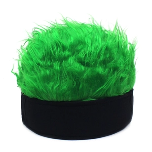 Funny green wig beanie hat with black knitted base for cosplay and party costume