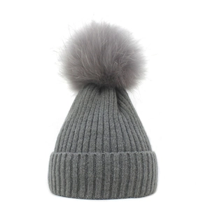 Women Winter Warm Knit Beanie Hat With Large Fluffy Pom Pom Cuffed Ribbed Acrylic Soft Thermal Outdoor Slouchy Skull Cap