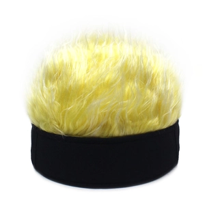 Funny black and yellow wig beanie hat for parties and cosplay on a white background