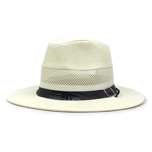 Men's summer Panama straw hat with breathable mesh vents and leather belt detail