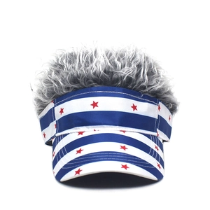 Creative American flag baseball cap with grey curly wig hair for parties and outdoor fun