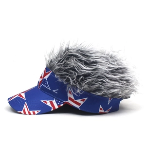 Star pattern baseball cap with grey curly wig hair for funny hip-hop party costume