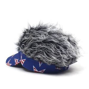 Detailed view of the star pattern on the brim and thick curly wig texture of the novelty hat