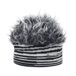 Detail of Acefire zebra stripe headband with messy grey and black synthetic hair wig texture