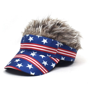 Novelty Stars And Stripes Baseball Cap With Synthetic Wig Hair Attached Funny Independence Day Party Costume Wig Hat For Men Women