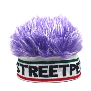 Funny Wig Beanie Hat Striped Knit Cap For Men Women Streetwear Letter Print Spoof Fake Hair Landlord Hat Party Accessory