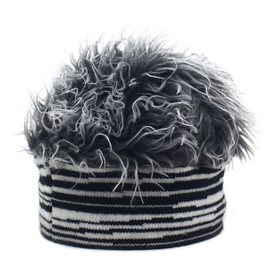 Quirky zebra stripe headband with silver grey curly faux hair wig for hip hop parties