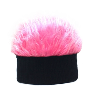Divertente Berretto con Parrucca Unisex Hip Hop Street Dance Capelli Sintetici Maglia Caldo Cappello Invernale Festa